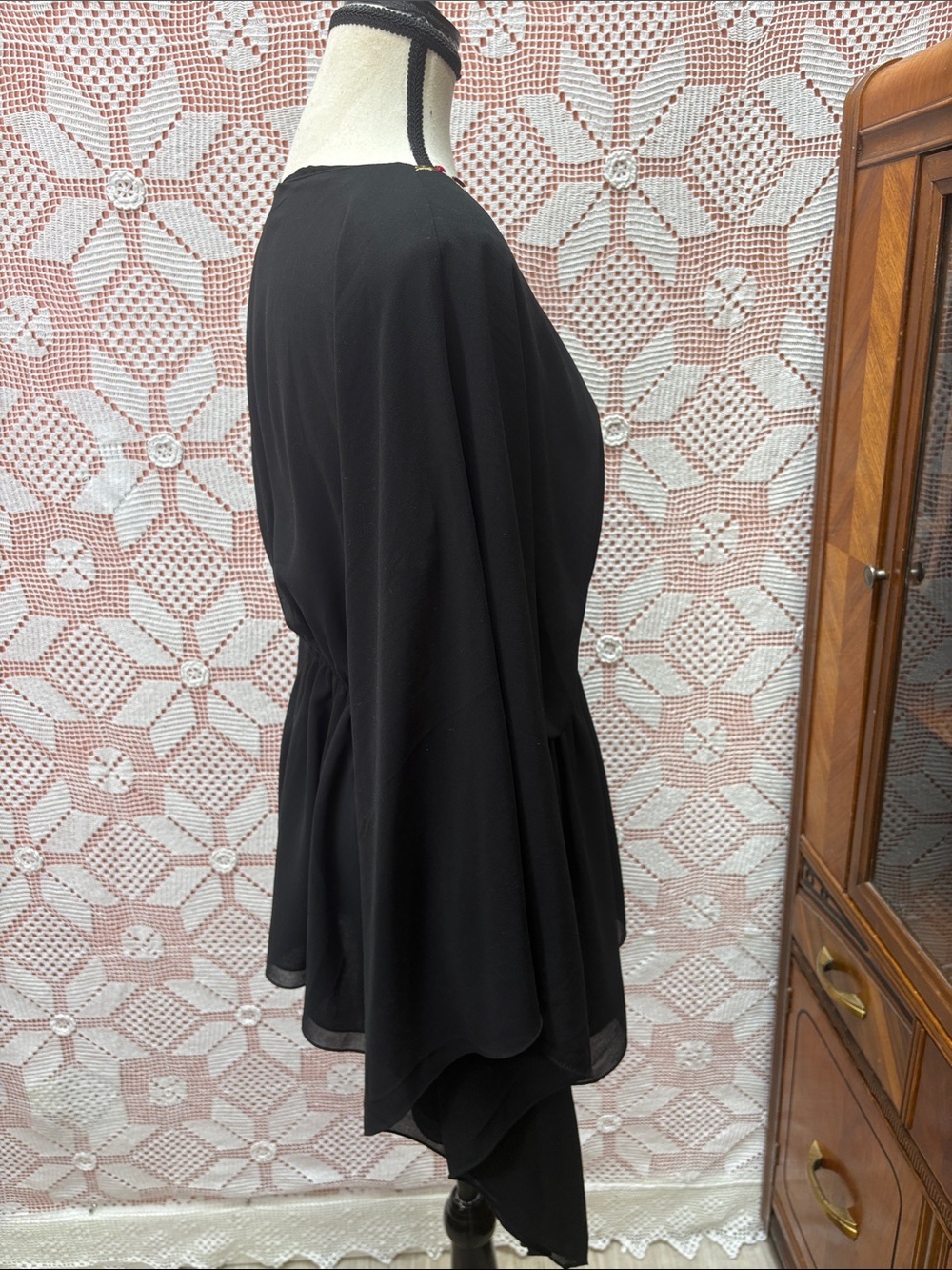 DG2 by Diane Gilman Black Jeweled Chiffon Tunic Top sz m-xl - Picture 8 of 12